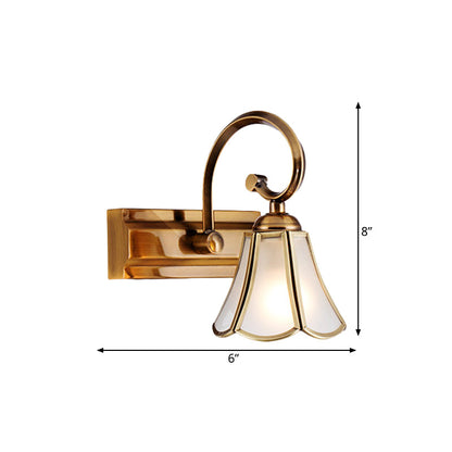 Rynx | Milk Glass Wave Edge Vanity Lamp Colonial Style 1/2/3-Head Bathroom Wall Light Fixture in Gold