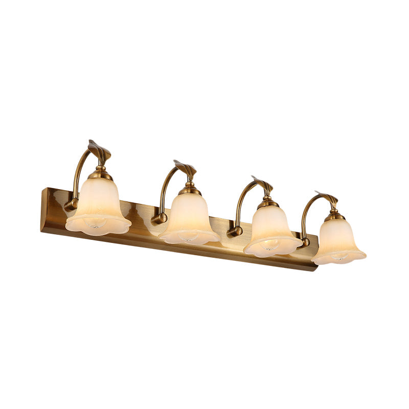 Rynx | Cream Glass Bloom Bar Light Colonial 1/2/3-Head Bathroom Vanity Lighting Fixture in Gold with Leaf Decor