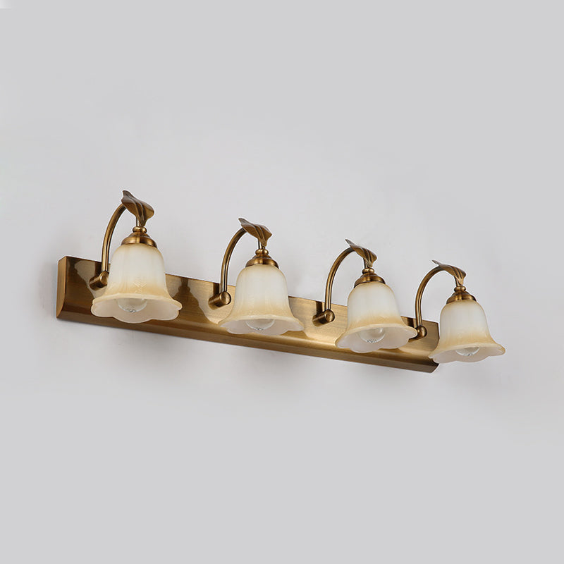 Rynx | Cream Glass Bloom Bar Light Colonial 1/2/3-Head Bathroom Vanity Lighting Fixture in Gold with Leaf Decor