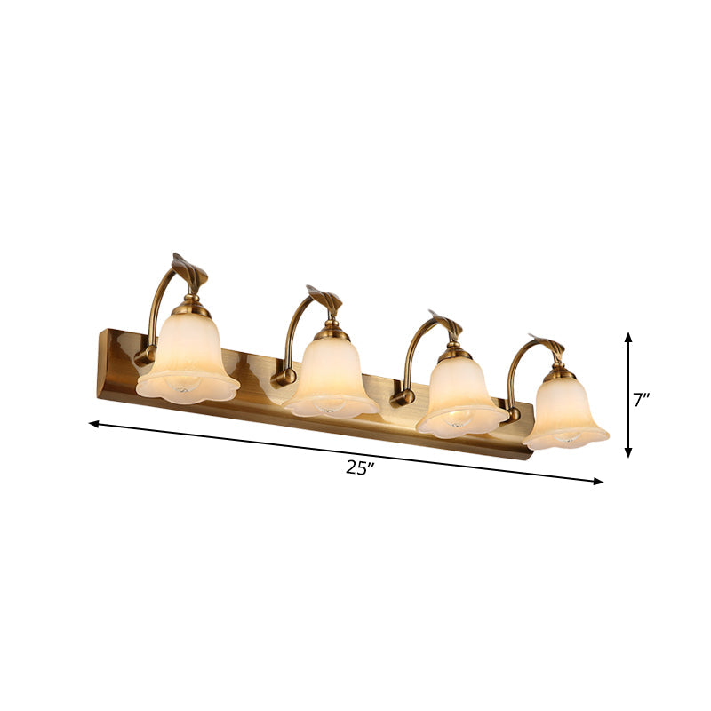 Rynx | Cream Glass Bloom Bar Light Colonial 1/2/3-Head Bathroom Vanity Lighting Fixture in Gold with Leaf Decor