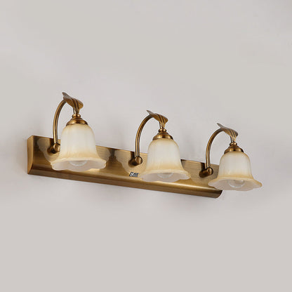 Rynx | Cream Glass Bloom Bar Light Colonial 1/2/3-Head Bathroom Vanity Lighting Fixture in Gold with Leaf Decor