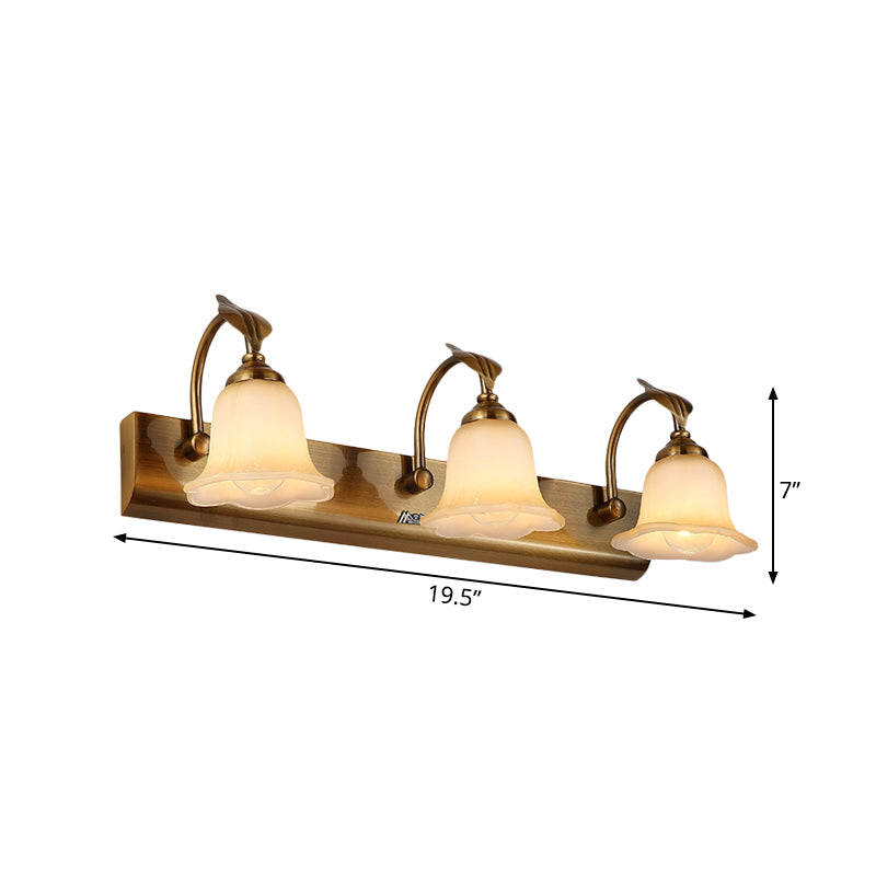 Rynx | Cream Glass Bloom Bar Light Colonial 1/2/3-Head Bathroom Vanity Lighting Fixture in Gold with Leaf Decor