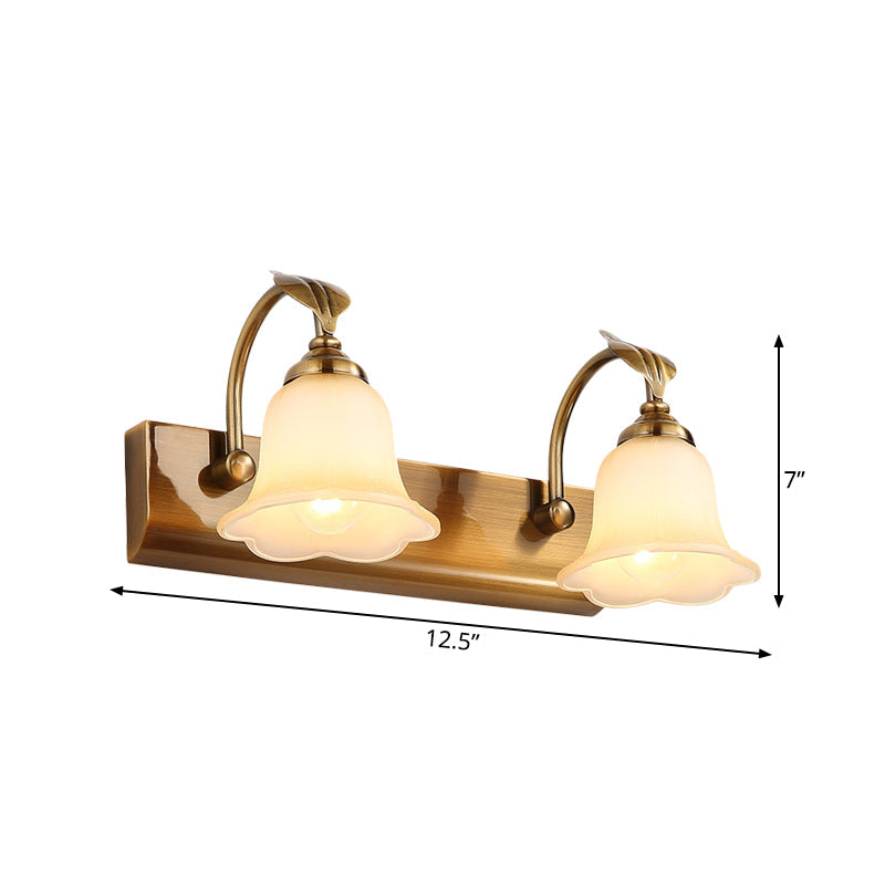 Rynx | Cream Glass Bloom Bar Light Colonial 1/2/3-Head Bathroom Vanity Lighting Fixture in Gold with Leaf Decor