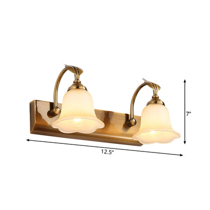 Rynx | Cream Glass Bloom Bar Light Colonial 1/2/3-Head Bathroom Vanity Lighting Fixture in Gold with Leaf Decor