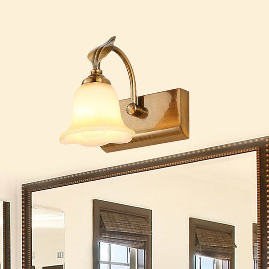 Rynx | Cream Glass Bloom Bar Light Colonial 1/2/3-Head Bathroom Vanity Lighting Fixture in Gold with Leaf Decor