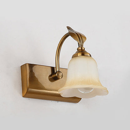 Rynx | Cream Glass Bloom Bar Light Colonial 1/2/3-Head Bathroom Vanity Lighting Fixture in Gold with Leaf Decor