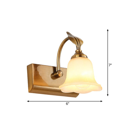 Rynx | Cream Glass Bloom Bar Light Colonial 1/2/3-Head Bathroom Vanity Lighting Fixture in Gold with Leaf Decor
