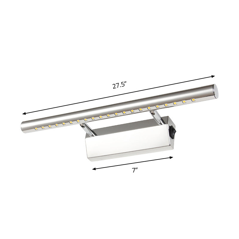 Rynx | Modern Style Cylinder Vanity Wall Sconce Metallic 10"/16" W LED Bathroom Wall Light in Chrome, Warm-/White Light