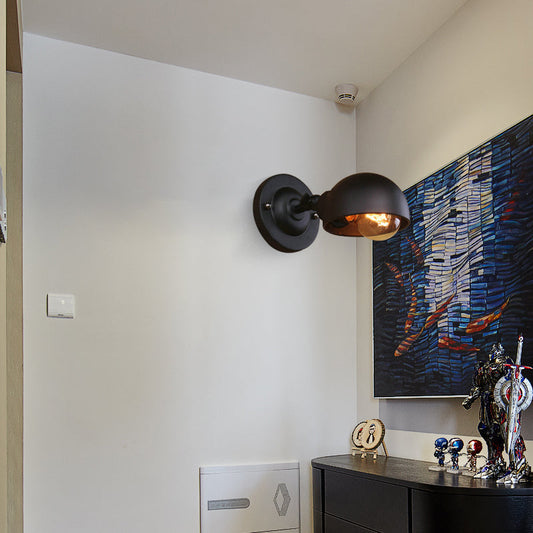 Rynx | 1 head wall-mounted light loft style dome shade metal adjustable wall lamp in black for bedroom
