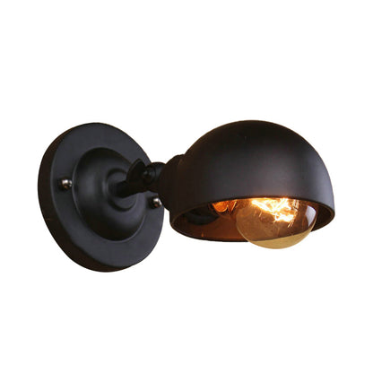 Rynx | 1 head wall-mounted light loft style dome shade metal adjustable wall lamp in black for bedroom