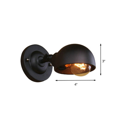Rynx | 1 head wall-mounted light loft style dome shade metal adjustable wall lamp in black for bedroom