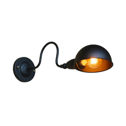Rynx | 1 head wall-mounted light loft style dome shade metal adjustable wall lamp in black for bedroom
