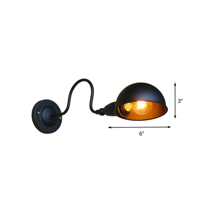 Rynx | 1 head wall-mounted light loft style dome shade metal adjustable wall lamp in black for bedroom