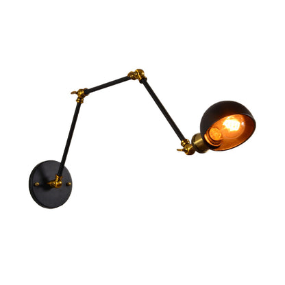 Rynx | 1 head wall-mounted light loft style dome shade metal adjustable wall lamp in black for bedroom