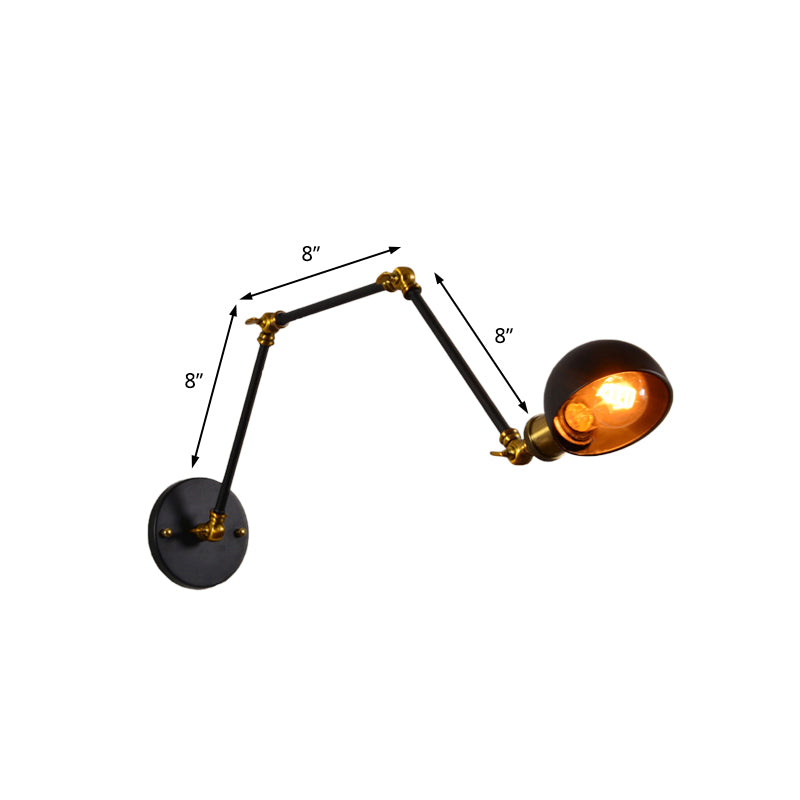 Rynx | 1 head wall-mounted light loft style dome shade metal adjustable wall lamp in black for bedroom