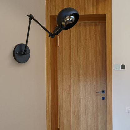 Rynx | 1 head wall-mounted light loft style dome shade metal adjustable wall lamp in black for bedroom