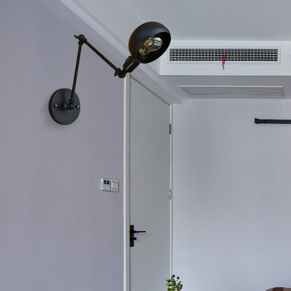 Rynx | 1 head wall-mounted light loft style dome shade metal adjustable wall lamp in black for bedroom