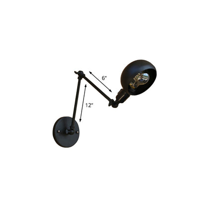 Rynx | 1 head wall-mounted light loft style dome shade metal adjustable wall lamp in black for bedroom