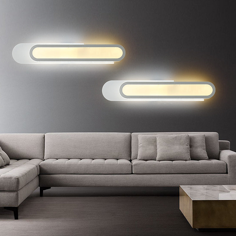 Rynx | LED Bathroom Mirror Light with Oblong Acrylic Shade White Wall Sconces in Warm/White Light, 12"/18"/20" Wide