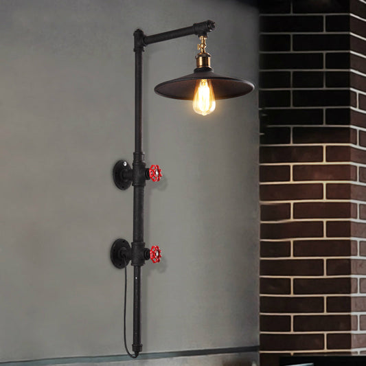 Rynx | 1 Light Flat Wall Sconce Lighting with Pipe and Angle Arm Industrial Style Black Metallic Wall Lamp