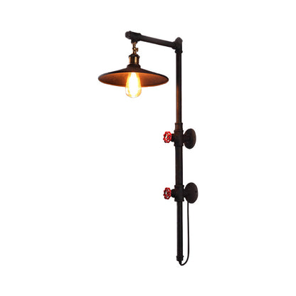 Rynx | 1 Light Flat Wall Sconce Lighting with Pipe and Angle Arm Industrial Style Black Metallic Wall Lamp