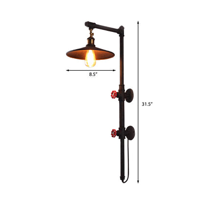 Rynx | 1 Light Flat Wall Sconce Lighting with Pipe and Angle Arm Industrial Style Black Metallic Wall Lamp