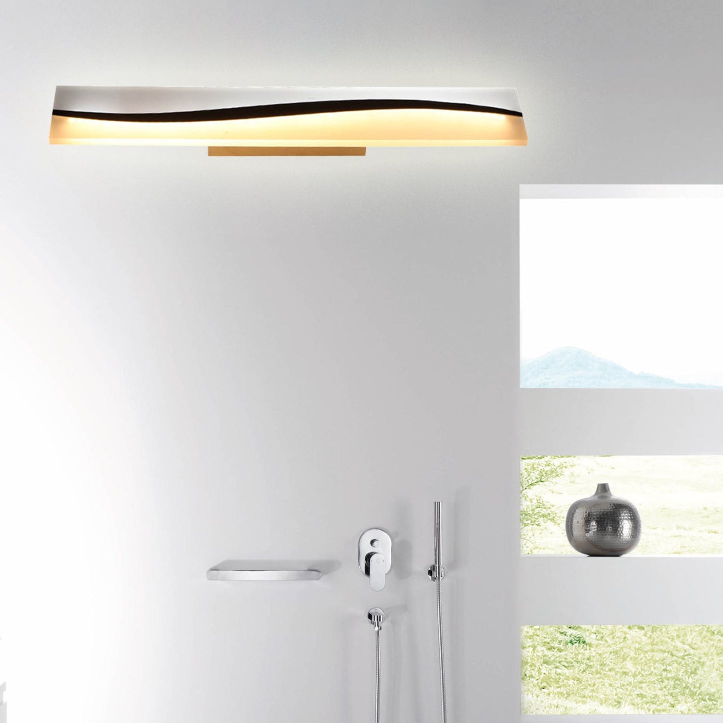Rynx | Acrylic Rectangular Makeup Mirror Lamp Simple 16"/19.5"/23" Width LED Bathroom Light over Mirror in Warm/White, Water and Fog Resistant