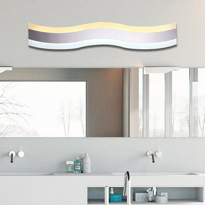 Rynx | Wavy LED Bathroom Light Acrylic Single Light Minimalism Anti-Fog Makeup Mirror Light in Warm/White, 16"/19.5" Wide