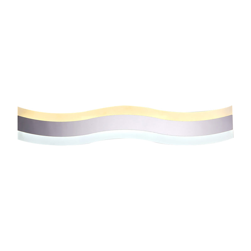 Rynx | Wavy LED Bathroom Light Acrylic Single Light Minimalism Anti-Fog Makeup Mirror Light in Warm/White, 16"/19.5" Wide