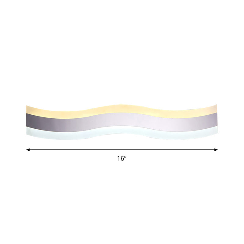 Rynx | Wavy LED Bathroom Light Acrylic Single Light Minimalism Anti-Fog Makeup Mirror Light in Warm/White, 16"/19.5" Wide