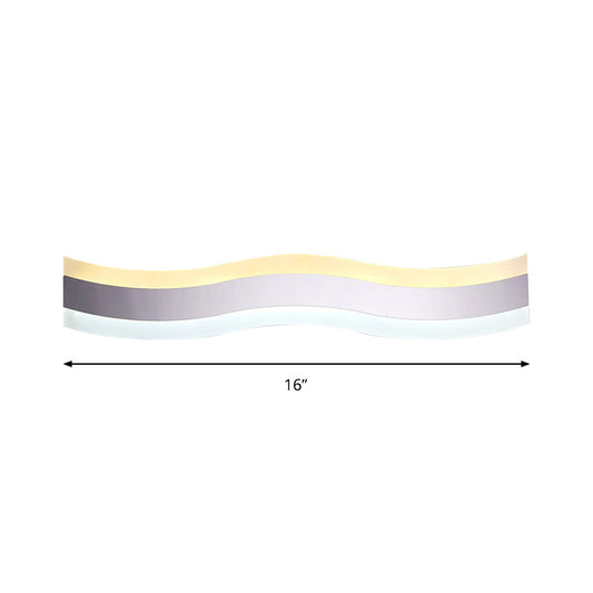 Rynx | Wavy LED Bathroom Light Acrylic Single Light Minimalism Anti-Fog Makeup Mirror Light in Warm/White, 16"/19.5" Wide