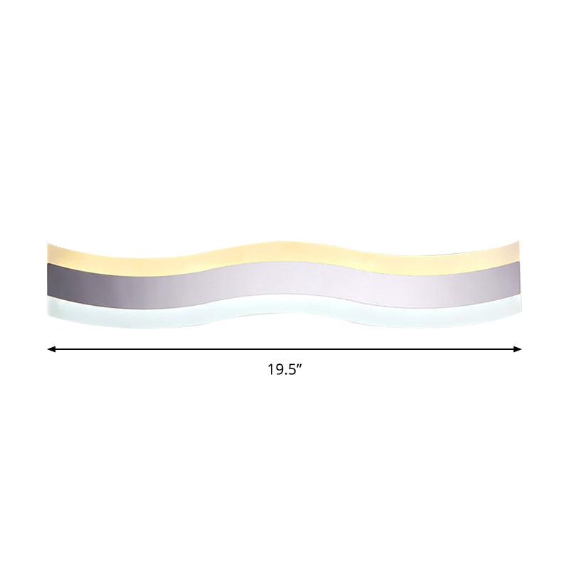 Rynx | Wavy LED Bathroom Light Acrylic Single Light Minimalism Anti-Fog Makeup Mirror Light in Warm/White, 16"/19.5" Wide