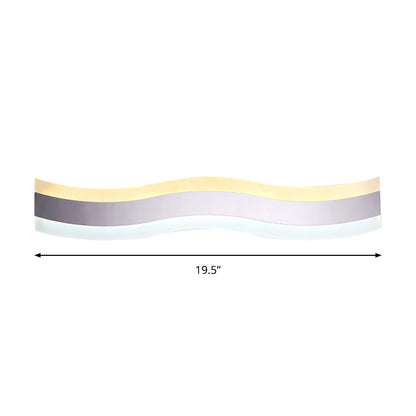 Rynx | Wavy LED Bathroom Light Acrylic Single Light Minimalism Anti-Fog Makeup Mirror Light in Warm/White, 16"/19.5" Wide