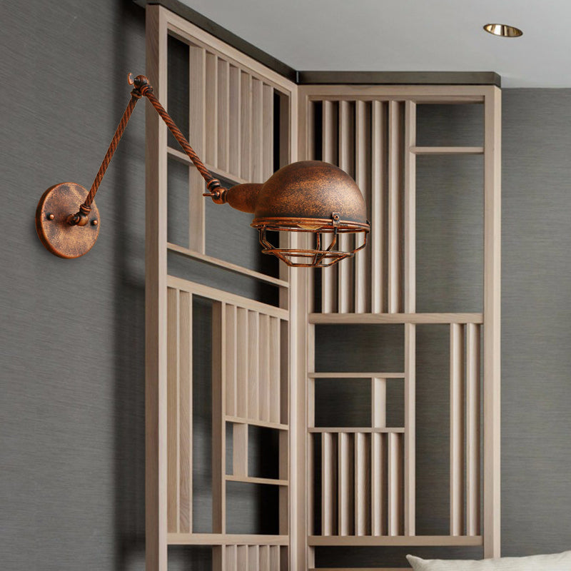 Rynx | 1 Bulb Pendant Light with Cage Shade Metal Antique Stylish Farmhouse Adjustable Wall Lamp in Rust