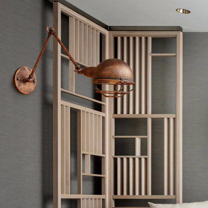 Rynx | 1 Bulb Pendant Light with Cage Shade Metal Antique Stylish Farmhouse Adjustable Wall Lamp in Rust