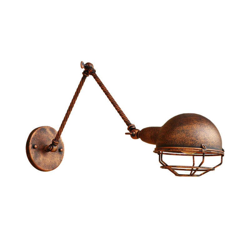 Rynx | 1 Bulb Pendant Light with Cage Shade Metal Antique Stylish Farmhouse Adjustable Wall Lamp in Rust