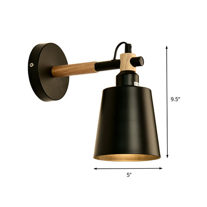 Rynx | 1 Light cylindrical wall lamp fixture in modernist style Black metal wall lamp with wood connection for the bedroom