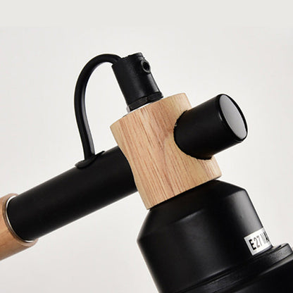 Rynx | 1 Light cylindrical wall lamp fixture in modernist style Black metal wall lamp with wood connection for the bedroom