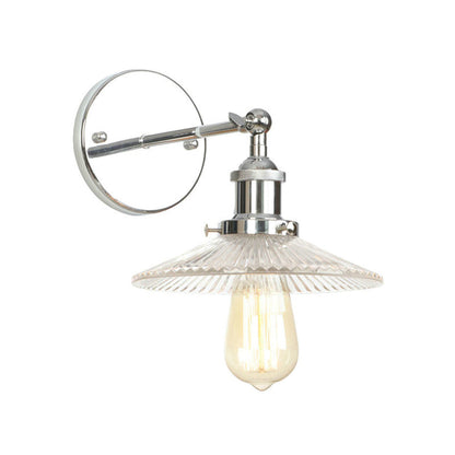Rynx | Cone-shaped clear prismatic glass wall lamp industrial single bulb bathroom sconce light in chrome