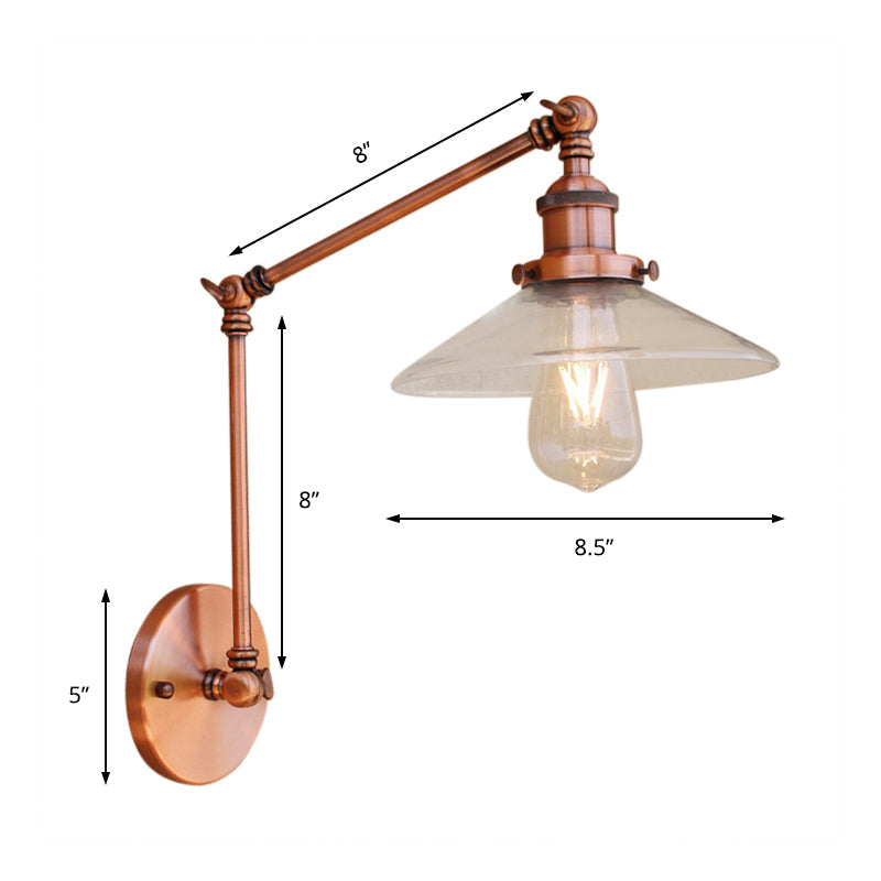Rynx | Rustic conical wall lighting 1 bulb clear glass wall light in copper for café