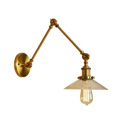 Rynx | Brass Cone Wall Lighting Country House Amber Glass 1 Light Living Room Wall Lamp Fixture