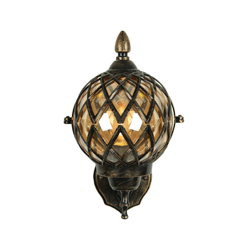 Rynx | 1 Light Amber Glass Wall Lamp Light Industrial Black Ball Dining Room Lighting Fixture with Cage