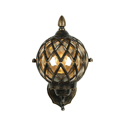 Rynx | 1 Light Amber Glass Wall Lamp Light Industrial Black Ball Dining Room Lighting Fixture with Cage