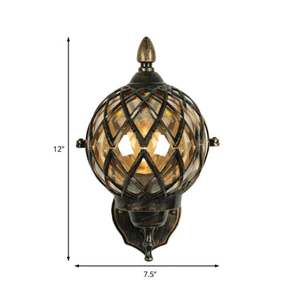 Rynx | 1 Light Amber Glass Wall Lamp Light Industrial Black Ball Dining Room Lighting Fixture with Cage