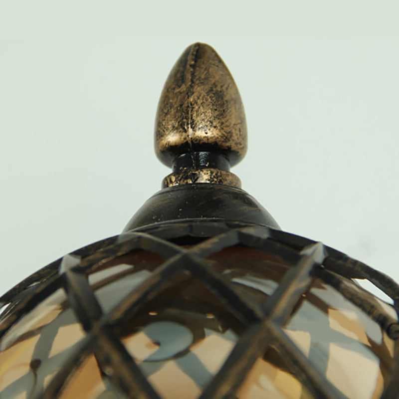 Rynx | 1 Light Amber Glass Wall Lamp Light Industrial Black Ball Dining Room Lighting Fixture with Cage