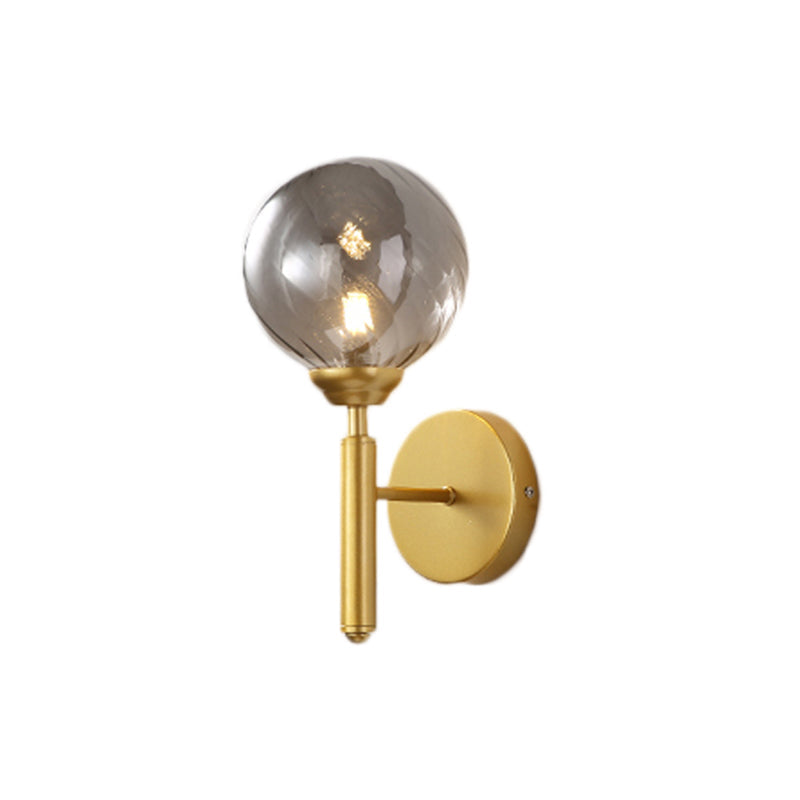 Rynx | 1 Bulb Globe Wall Mounted Light Fixture Modern Brass Smoked Textured Glass Lighting