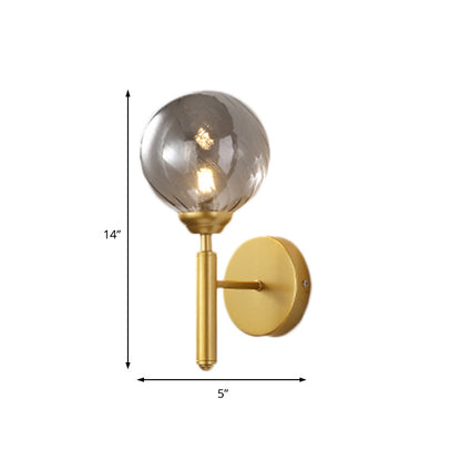 Rynx | 1 Bulb Globe Wall Mounted Light Fixture Modern Brass Smoked Textured Glass Lighting