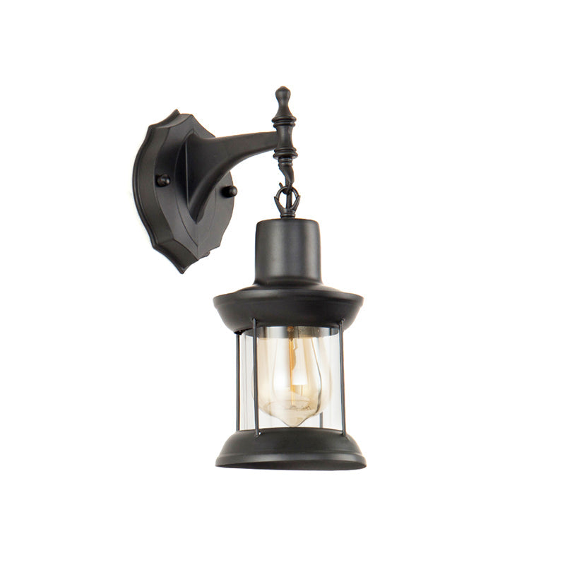 Rynx | Clear Glass Black Wall Light Lantern 1-Light Industrial Wall Lamp for the Kitchen