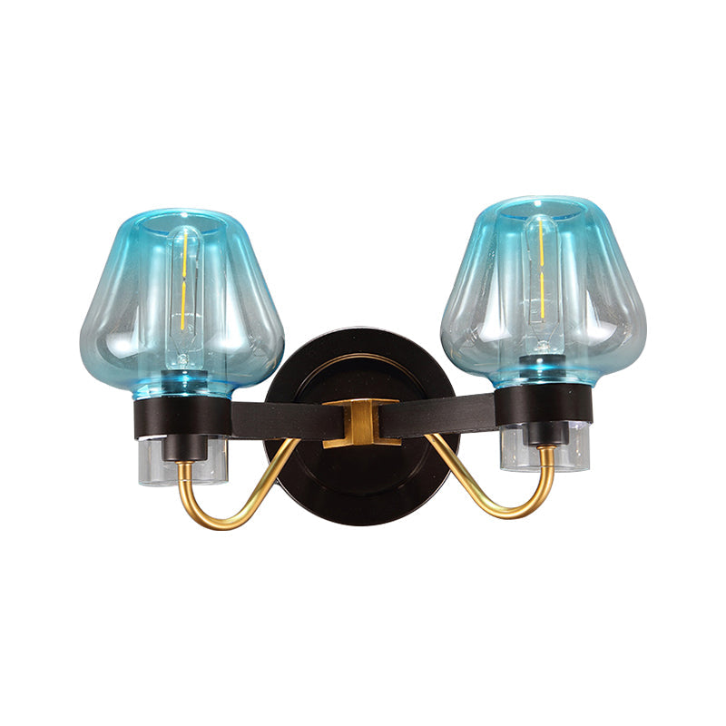 Rynx | Mushroom Blue Glass Wall Lamp Modern 2 Bulbs Bedroom Wall Light Light in Black