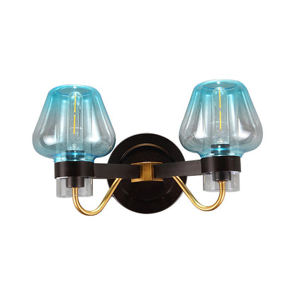 Rynx | Mushroom Blue Glass Wall Lamp Modern 2 Bulbs Bedroom Wall Light Light in Black